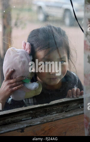 Portrait d'un enfant en Mongolie Banque D'Images