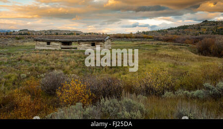 Le Cunningham Cabin est un double-pen log cabin en Parc National de Grand Teton. Banque D'Images