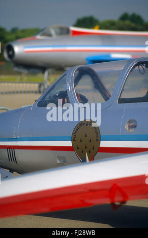Bouches-du-Rhône (13), base aerienne de Salon de Provence, Fouga Magister, ancien avion de chasse de la Patrouille de France // Banque D'Images