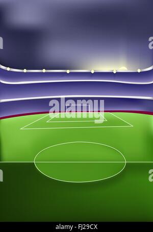 Stade de soccer avec l'herbe verte de jeu. Thème Sports vector illustration numérique. Portrait sports orientés vers l'illustration. Illustration de Vecteur