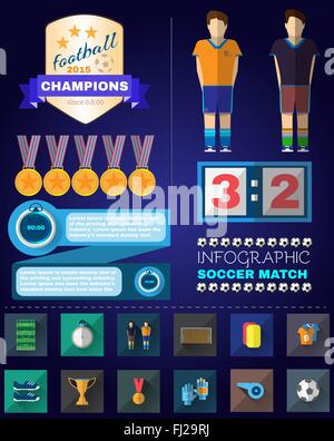 Infographie Match de football. Championnat de Football Flyer. Sports Vector Icons Set. Illustration numérique. Éléments de football. Illustration de Vecteur