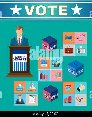 Débats électoraux Ad Campagne Flyer. Bannière de promotion sociale vote. Vector illustration numérique Illustration de Vecteur