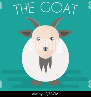 Mascotte de chèvre dans l'icône de style plat. Des animaux de ferme. Cartoon vector illustration. Illustration de Vecteur