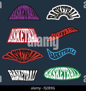 Texte de basket-ball de badges. Différents modèles de type de basket-ball. Les variations de polices. Exemples de texte néon s'agiter. Bannière Vector illustrat Illustration de Vecteur