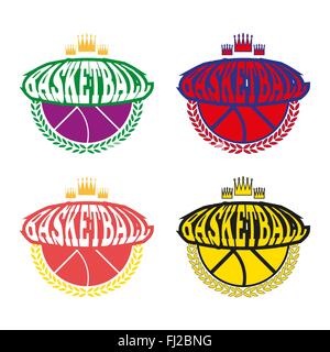 Insignes Médaille Basket-ball les objets de modèle. Ballon utilisé pour jouer un match de basket-ball. Victoire Sports Symboles. Couronne de laurier vector Illustration de Vecteur