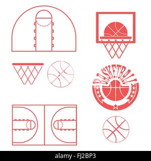 Objets de basket-ball. Ballon utilisé pour jouer un match de basket-ball. Panier pour lancer des balles. Symboles de sport. Cour de jeu de basket-ball Illustration de Vecteur
