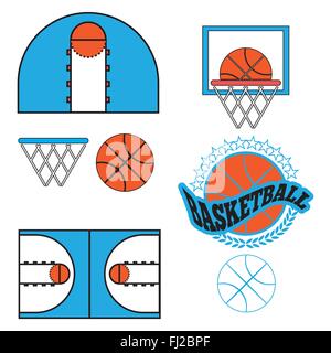 Objets de basket-ball. Ballon utilisé pour jouer un match de basket-ball. Panier pour lancer des balles. Symboles de sport. Cour de jeu de basket-ball Illustration de Vecteur