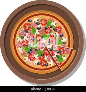 La pizza sur une plaque vector illustration. Isolated on white Illustration de Vecteur