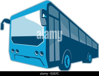 Vector illustration d'un bus navette touristique coach du point de vue de l'avant dans un style rétro isolées sur fond blanc. Illustration de Vecteur