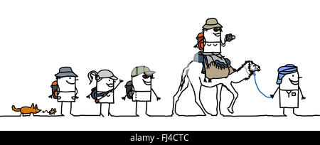 Caricature les gens qui marchent dans le désert Banque D'Images