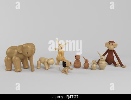 Sélection de jouets en bois produits par ordinateur 3D illustration Banque D'Images
