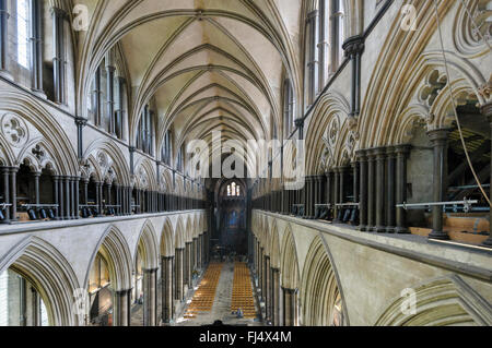 La nef de la cathédrale anglicane de Salisbury, Wiltshire, Angleterre, Royaume-Uni Banque D'Images