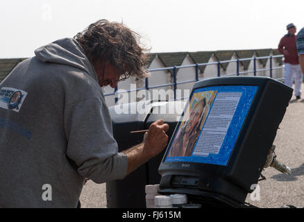 Artiste travaillant à l'Eastbourne Festival SteamPunk en 2014, Eastbourne, East Sussex, Angleterre Banque D'Images