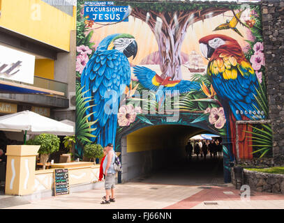 Fresque colorée parrainé sur un passage inférieur pour piétons près de la plage de Las Vistas à Los Christianos Tenerife Espagne Banque D'Images