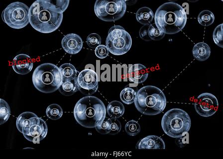 La censure des médias sociaux social media concept - connecté en réseau icônes personne Banque D'Images