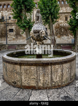 16e siècle fontaine de la Mona dans la Plaza de San Martin, Estella (Lizarra), Navarra, Espagne Banque D'Images