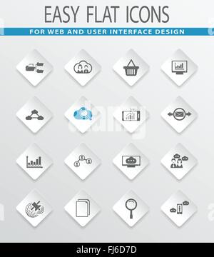 Analyse de données et de réseau social icons set Illustration de Vecteur