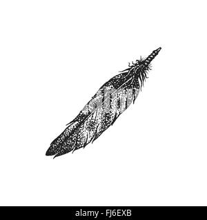 Couleur monochrome noir vector art tattoo rétro avec gravure native american style décoratif realisti isolés en plumes Illustration de Vecteur