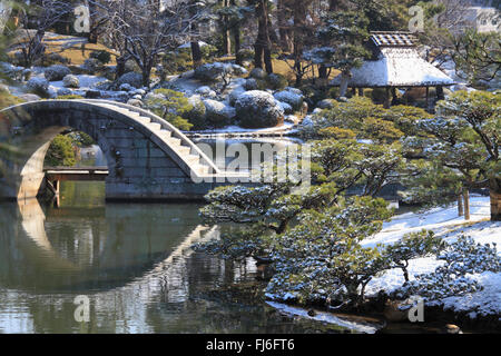 Le Japon, Hiroshima, jardin Shukkeien et, hiver, neige, Banque D'Images