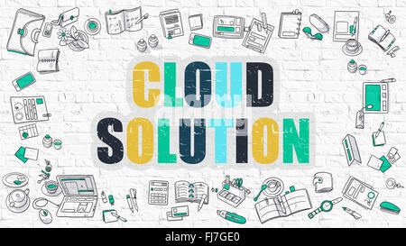 Solution de cloud computing Concept. Multicolor sur White Brickwall. Banque D'Images