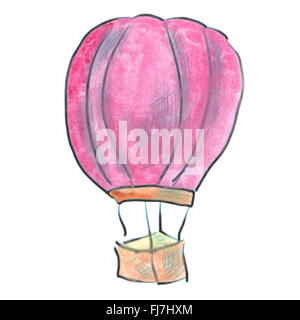 Flying pink ball panier cartoon isolés aquarelle Banque D'Images