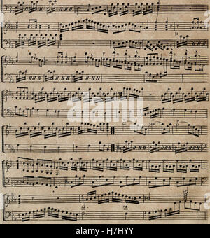 Une composition de musique classique comprenant six sonates pour harpe avec accompagnement de violon optionnel, composée en 1769, mettant en valeur la musique de l'époque baroque. Banque D'Images