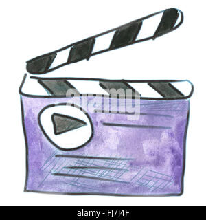 Conseil pour le tournage film violet aquarelle dessin animé isolé Banque D'Images