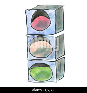 Rouge jaune vert feu aquarelle dessin animé isolé Banque D'Images