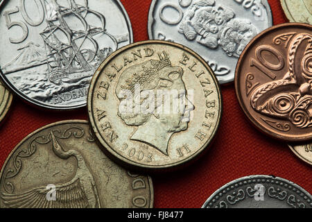 Coins de la Nouvelle-Zélande. La reine Elizabeth II, représenté dans la pièce d'un dollar de Nouvelle-Zélande. Banque D'Images