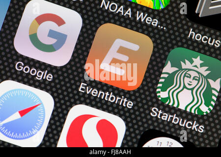 L'écran de l'iPhone app sur Eventbrite - USA Banque D'Images