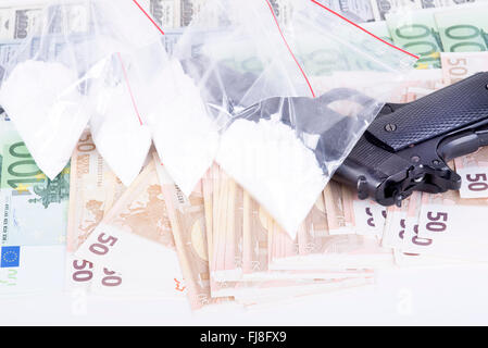 Photo de la drogue, de la cocaïne , de l'argent et aux armes à feu Banque D'Images