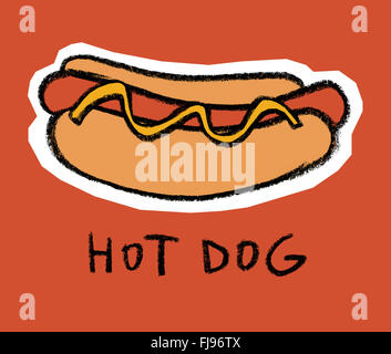 Hot dog sur fond rouge Banque D'Images