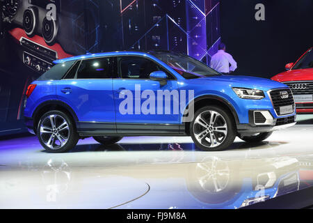 Genève, Suisse. 06Th Mar, 2016. La nouvelle Audi Q2 est présenté au cours de la première journée des médias du Salon International de l'Automobile à Genève, Suisse, 01 mars 2016. Le salon se déroulera du 03 au 13 mars 2016. Photo : ULI DECK/dpa/Alamy Live News Banque D'Images