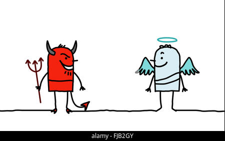 Devil & Angel - hand drawn cartoon characters Banque D'Images