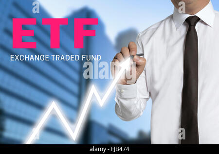 Trader etf attire du marché à écran tactile. Banque D'Images