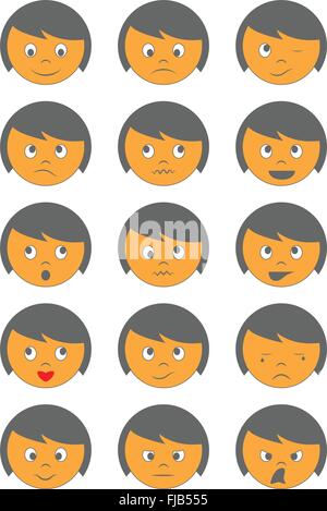Visage mignon vecteur des émoticônes sur fond blanc Illustration de Vecteur