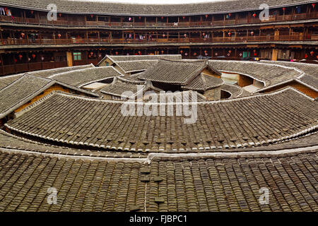 Habitation traditionnelle, Tulou Hakka ethniques en Chine, Yongding Banque D'Images