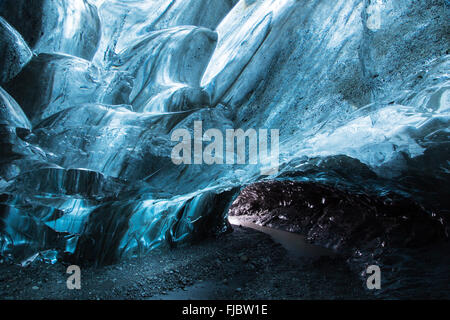 L'ère glaciaire, grotte de glace sous le Vatnajökull, Hali, Région du Sud, Islande Banque D'Images