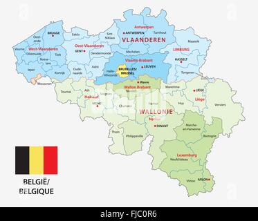 Carte administrative de la Belgique avec le drapeau Illustration de Vecteur