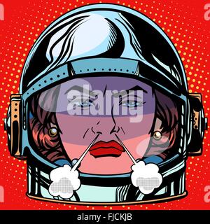 L'eau bouillante rage emoticon face Emoji femme astronaute retro Illustration de Vecteur