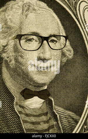 George Washington nerd hipster heureux porte des lunettes Banque D'Images