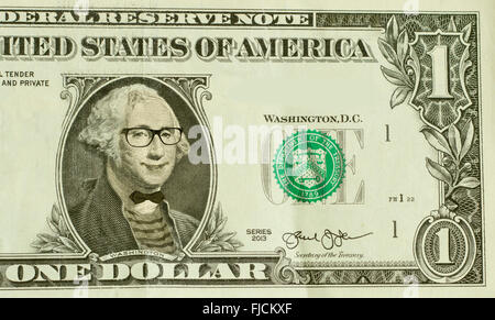 George Washington nerd hipster heureux porte des lunettes Banque D'Images