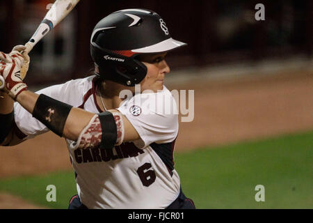 Columbia, SC, États-Unis d'Amérique. 1er mars 2016. La Jordanie Bizzell (6) de la Caroline du Sud Gamecocks au bâton dans le match de base-ball NCAA entre l'Ouest et le Catamounts Carolina Gamecocks Caroline du Sud à Beckham Domaine de Columbia, SC. Scott Kinser/CSM/Alamy Live News Banque D'Images