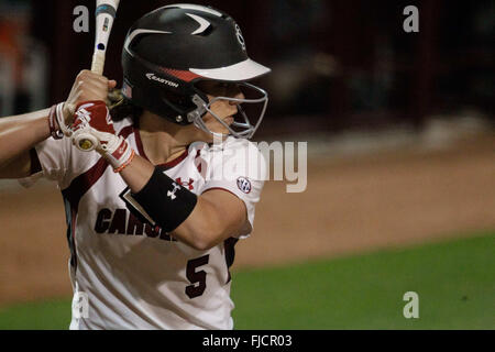 Columbia, SC, États-Unis d'Amérique. 1er mars 2016. Ansley Ard (5) de la Caroline du Sud Gamecocks au bâton dans le match de base-ball NCAA entre l'Ouest et le Catamounts Carolina Gamecocks Caroline du Sud à Beckham Domaine de Columbia, SC. Scott Kinser/CSM/Alamy Live News Banque D'Images