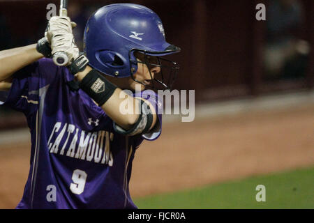 Columbia, SC, États-Unis d'Amérique. 1er mars 2016. Victoria Mariscal (9) de la Western Carolina Catamounts au bâton dans le match de base-ball NCAA entre l'Ouest et le Catamounts Carolina Gamecocks Caroline du Sud à Beckham Domaine de Columbia, SC. Scott Kinser/CSM/Alamy Live News Banque D'Images