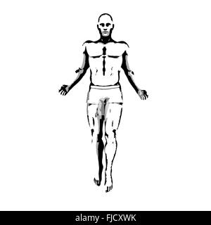 Poser dans les héros de bande dessinée à l'encre Croquis Illustration Banque D'Images