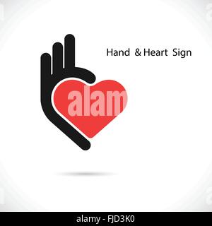 Main créatrice et forme de coeur résumé logo design.Part Ok'icône symbole.Corporate Business logo créative symbole. Illustration de Vecteur