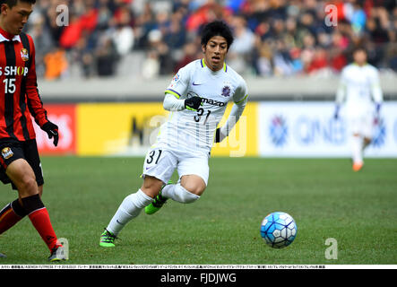 Séoul, Corée du Sud. 1er mars 2016. Takumi (Miyayoshi Sanfrecce) Football/soccer : AFC Champions League Groupe F match entre FC Séoul 4-1 Sanfrecce Hiroshima au Seoul World Cup Stadium à Séoul, Corée du Sud . © Takamoto Tokuhara/AFLO/Alamy Live News Banque D'Images