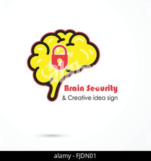 Cerveau créatif résumé de sécurité logo vector modèle. Générer des idées. Logotype de brainstorming icône concept. L'éducation, technologie Illustration de Vecteur