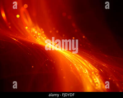 La technologie Fiery flux lumineux avec des particules, générée par ordinateur abstract background Banque D'Images